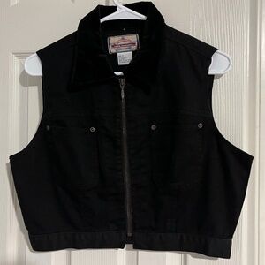 Vintage Valor Collar black denim zip-up vest